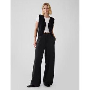 New Gap Pants Medium Pleated CashSoft Sweater Trousers Black Wide Leg Pull On